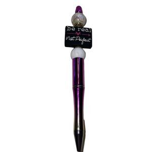 Be real, not perfect beaded pen handmade black pink white metallic bling NEW